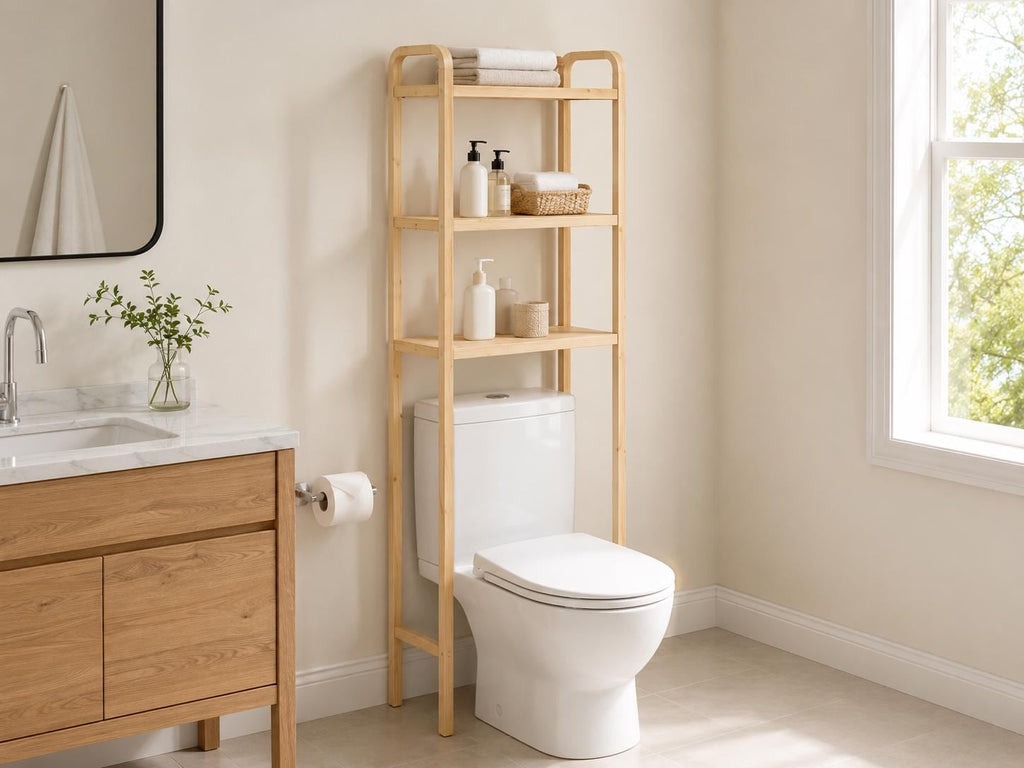 Natural Pine Wood Over Toilet Shelf Unit