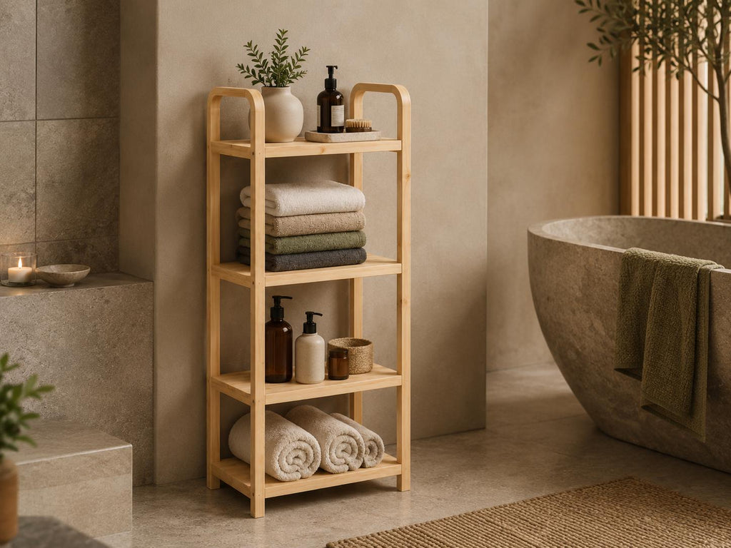 Natural Pine Wood Storage Rack with 4 Tiers