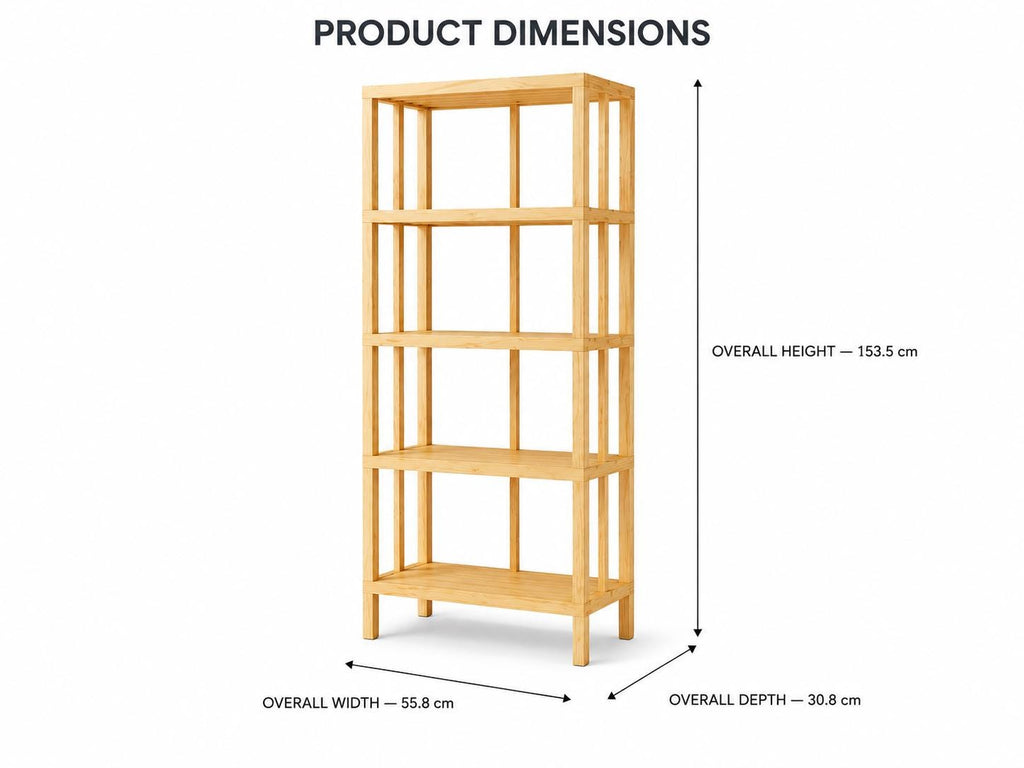 Natural Pine Wood 5-Shelf Bathroom Organizer