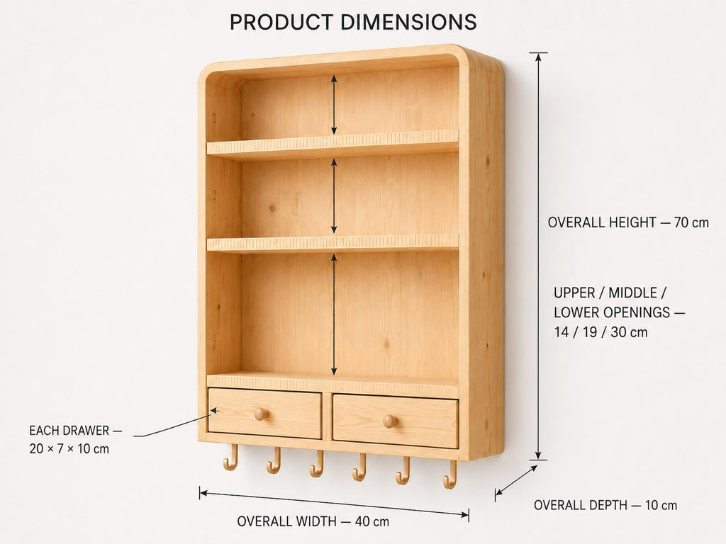 Natural Pine Wall Cabinet with Drawers for Bathroom