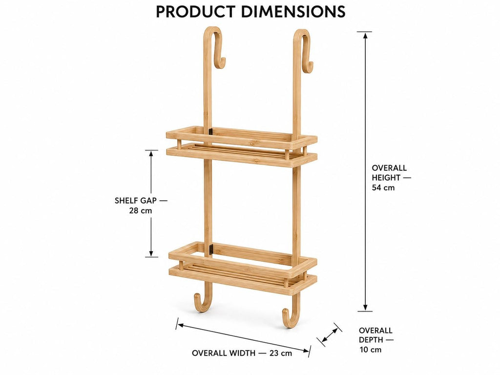 Natural Pine Wood Two-Tier Shower Caddy | Over-Door Bathroom Organizer