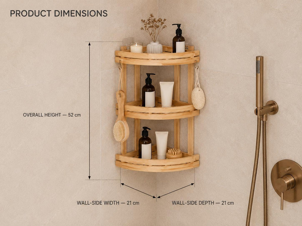 Natural Pine Wood Bathroom Storage, Eco-Friendly Shower Shelf, Stylish Home Organization, Bathroom Decor