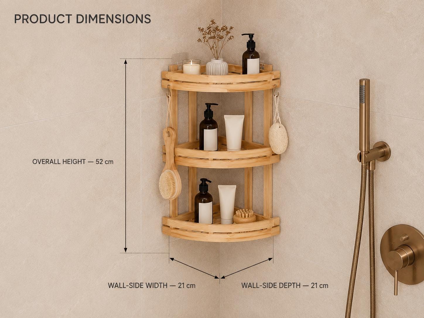 Natural Pine Wood Bathroom Storage, Eco-Friendly Shower Shelf, Stylish Home Organization, Bathroom Decor