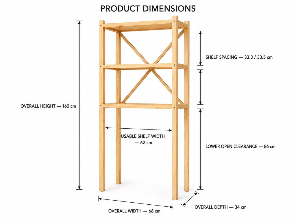 Over-Washer Storage Rack | Natural Solid Pine, 3 Shelves, Space-Saving Utility