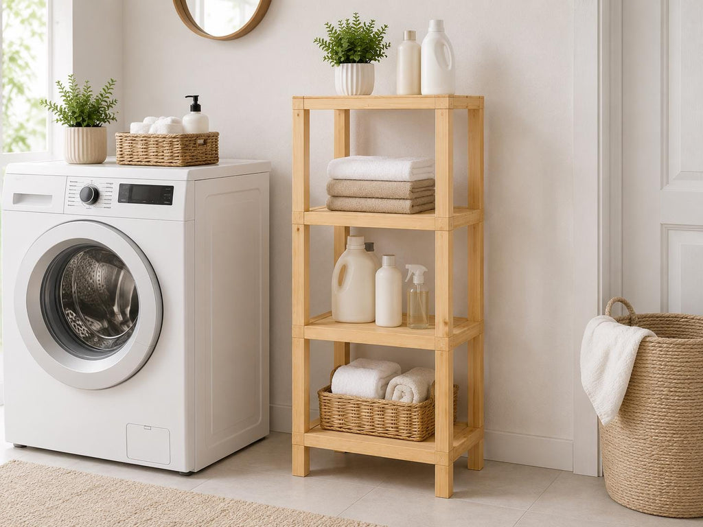 Natural Pine Wood 4-Tier Shelf | Compact Open Storage Rack