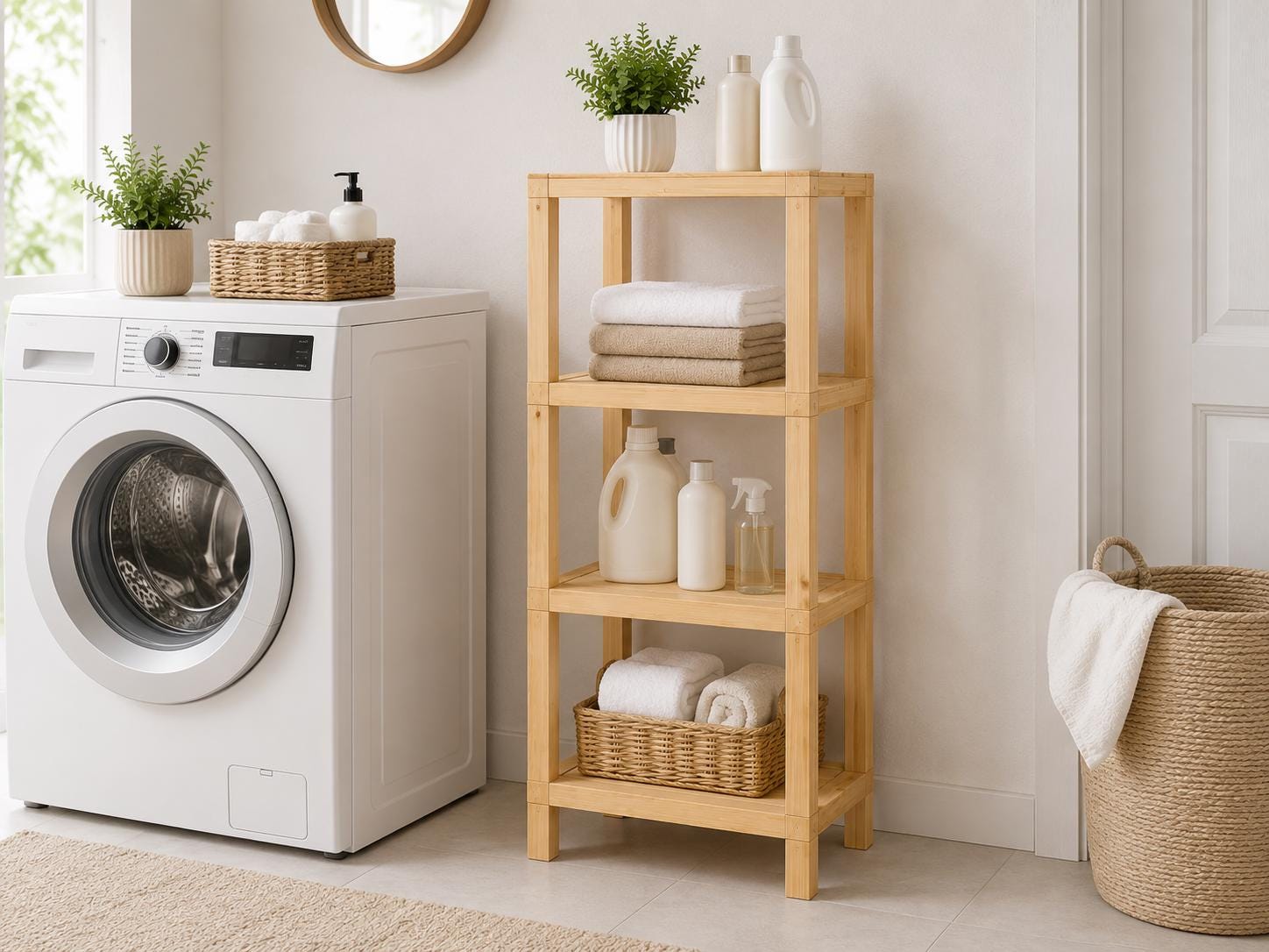Natural Pine Wood 4-Tier Shelf | Compact Open Storage Rack