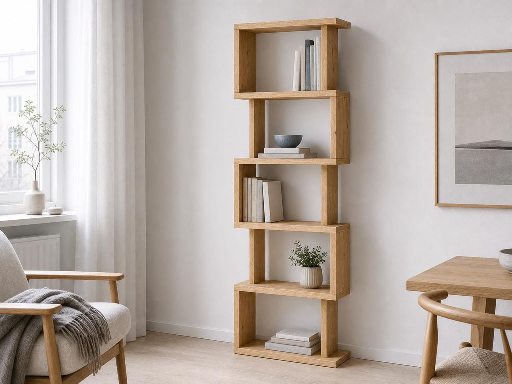 Natural Pine Wood Shelf Unit with Six Shelves