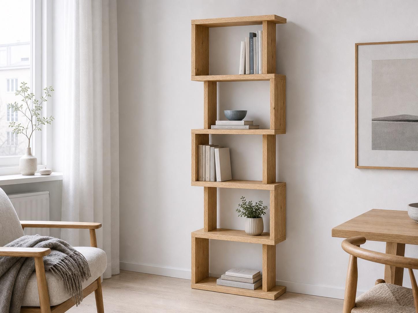 Natural Pine Wood Shelf Unit with Six Shelves