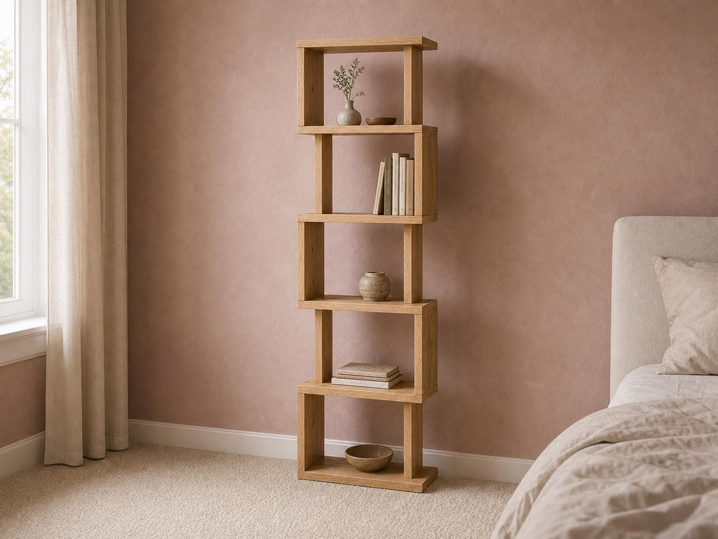 Natural Pine Wood Shelf Unit with Six Shelves