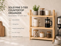 Natural Pine Wood Kitchen Shelf Organizer with Three Tiers