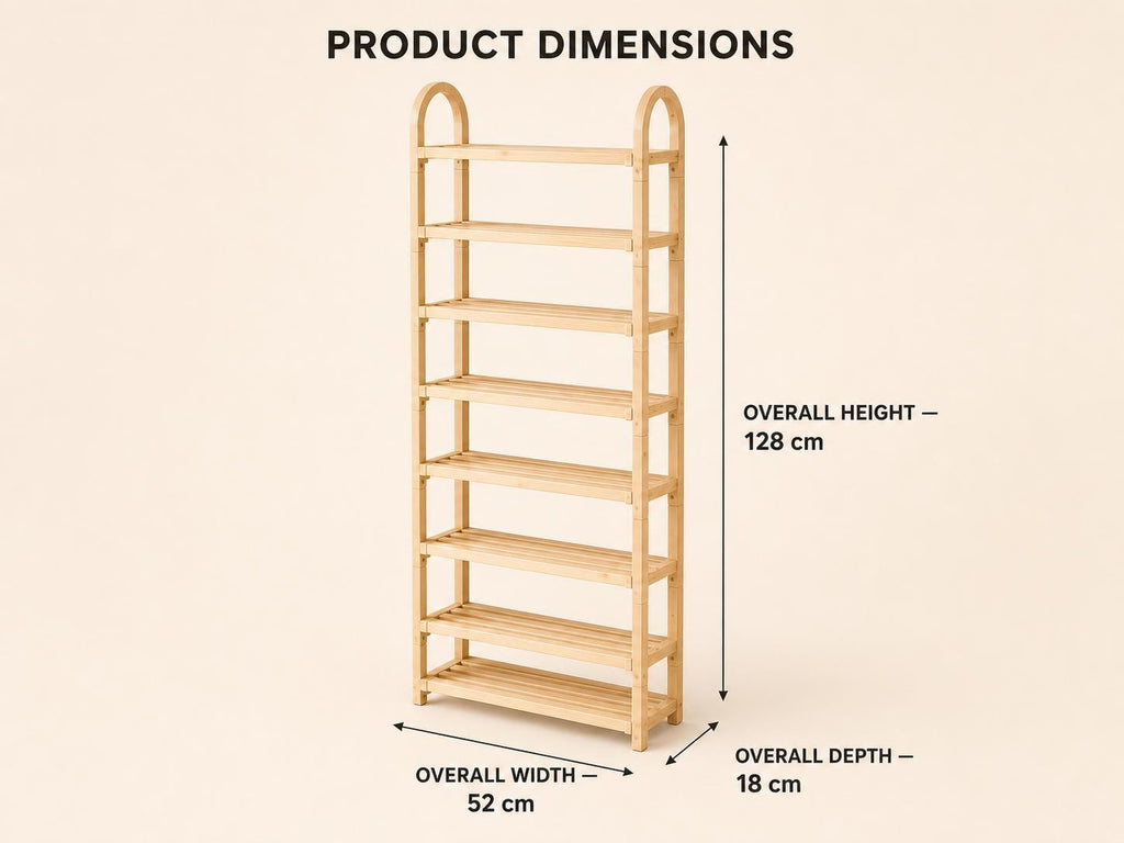 Bamboo Shoe Rack — Natural Pine Wood, Tall Design