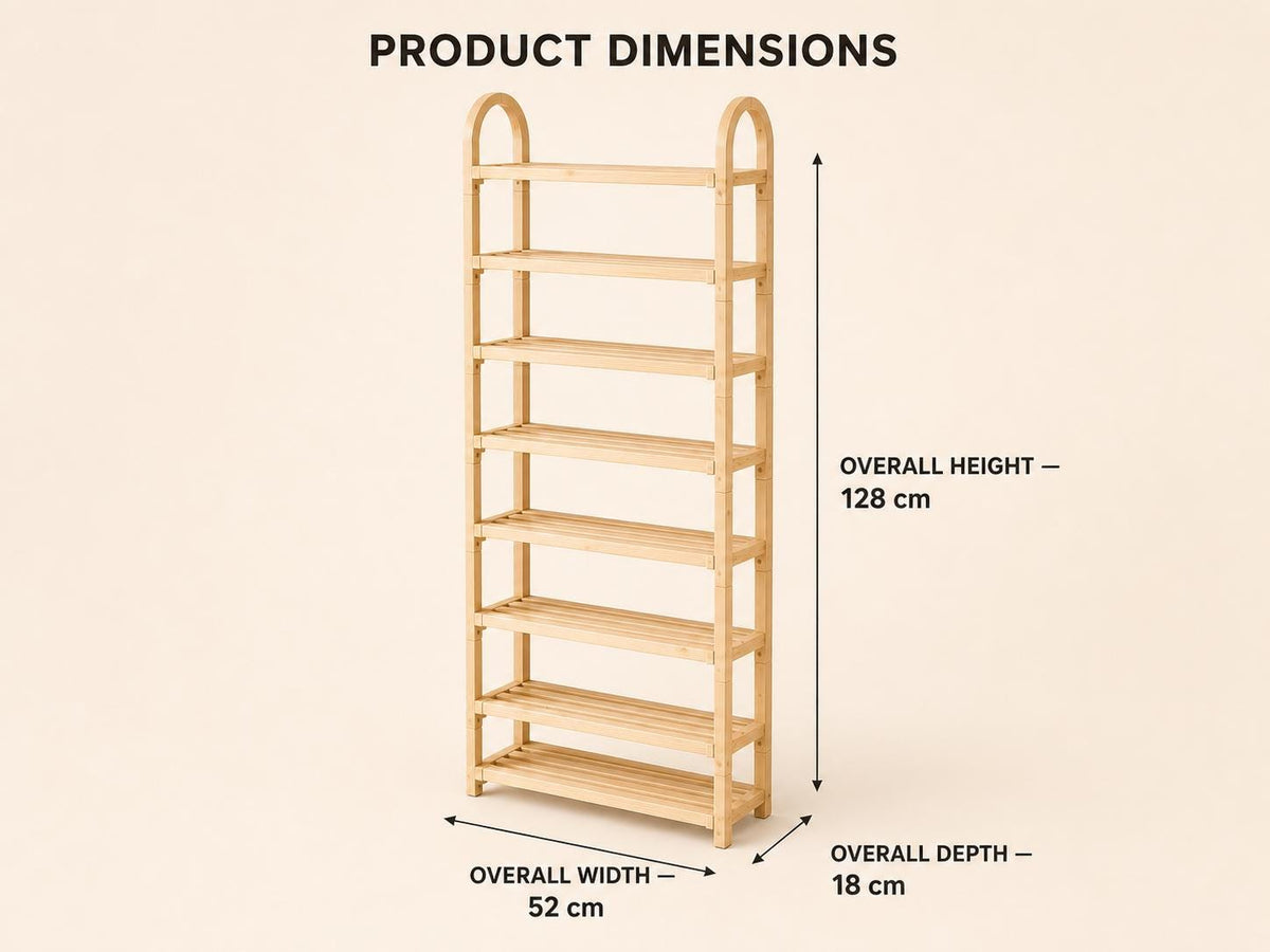 Bamboo Shoe Rack — Natural Pine Wood, Tall Design