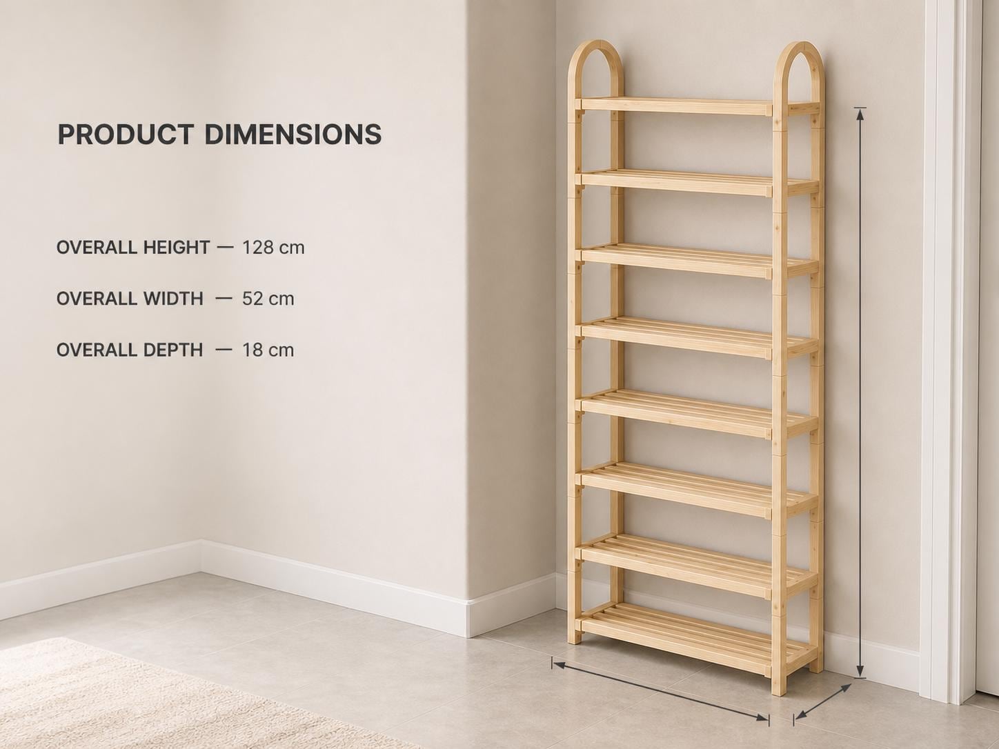 Bamboo Shoe Rack — Natural Pine Wood, Tall Design