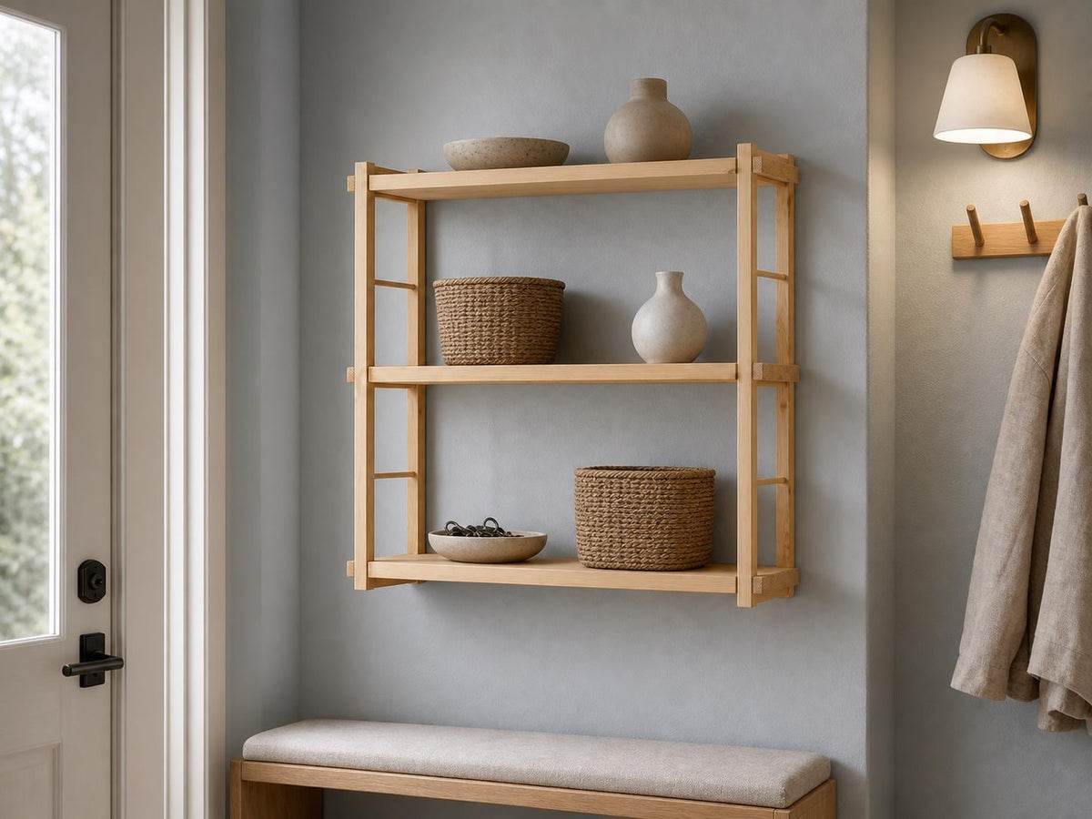 Modern White Wood Wall-Mounted Shelf Unit