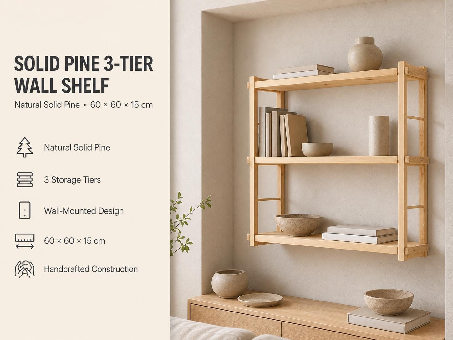 Modern White Wood Wall-Mounted Shelf Unit
