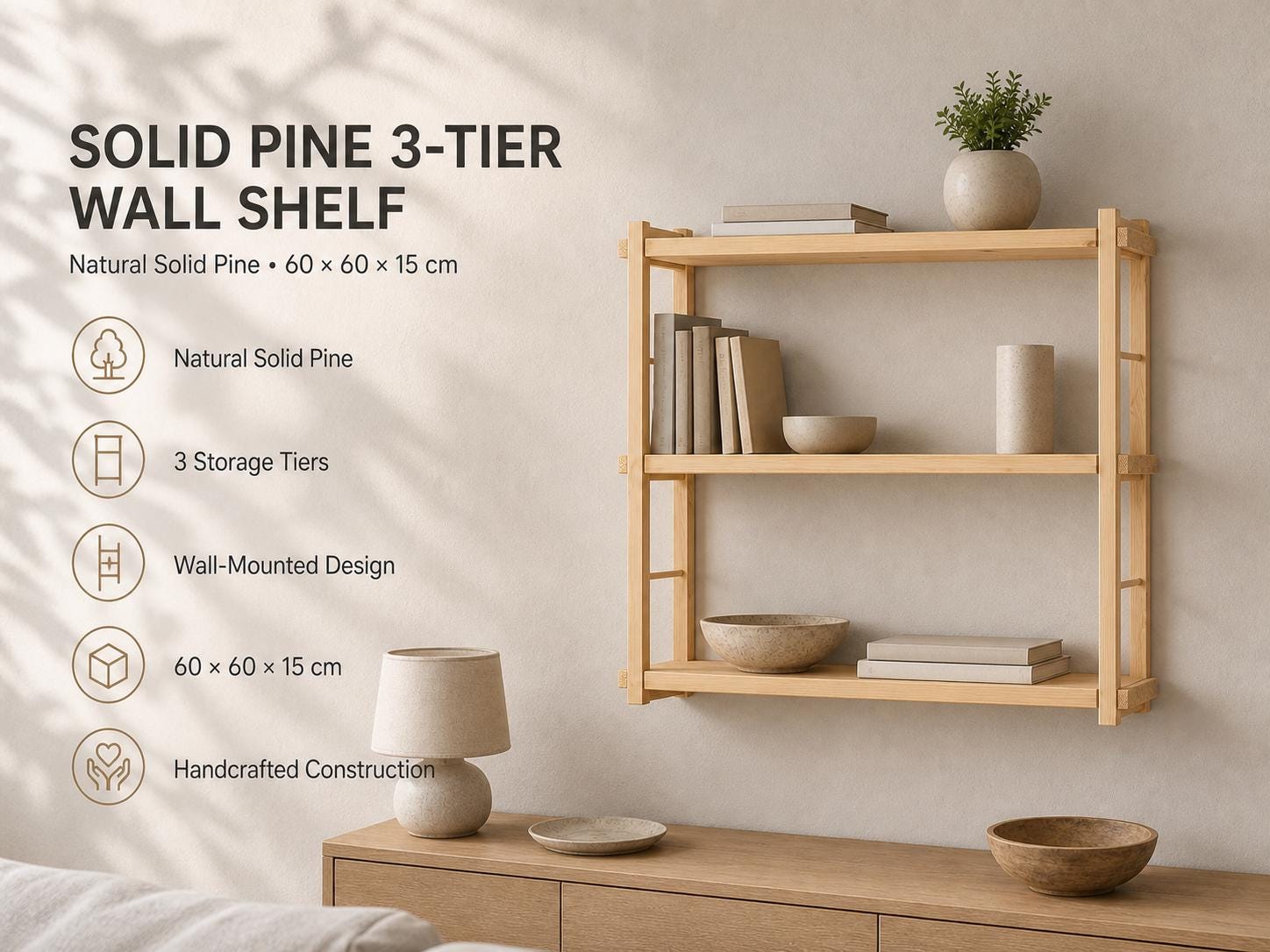Modern White Wood Wall-Mounted Shelf Unit