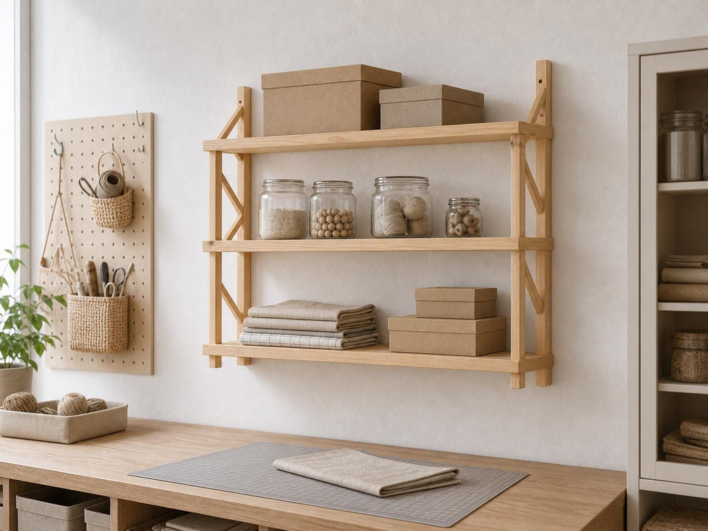 Natural Pine Wood 3-Tier Wall Shelf Unit