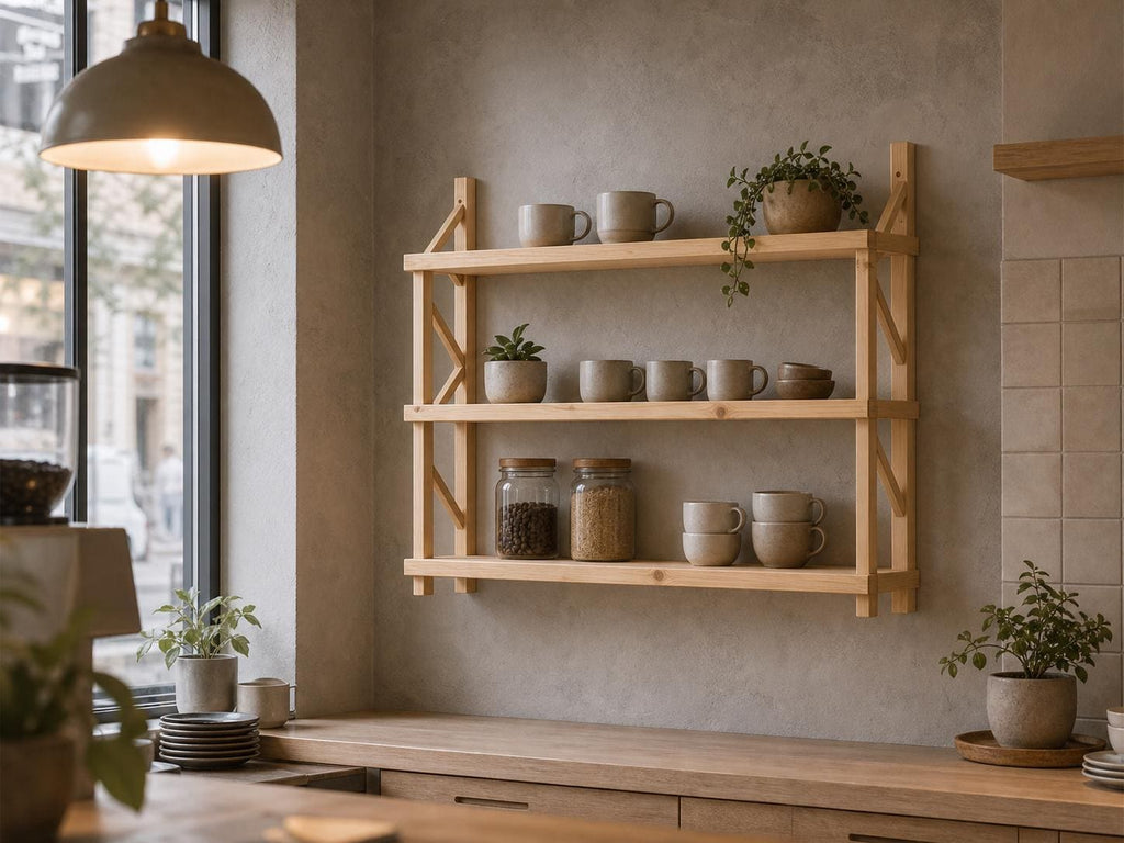 Natural Pine Wood 3-Tier Wall Shelf Unit
