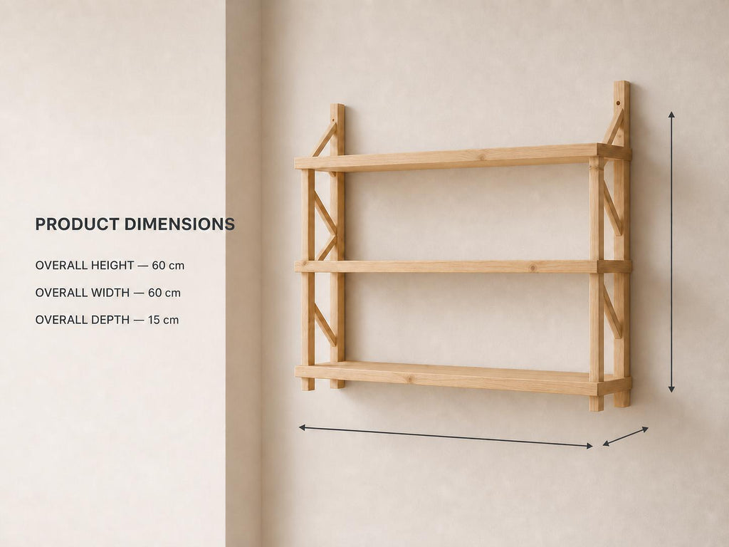 Natural Pine Wood 3-Tier Wall Shelf Unit
