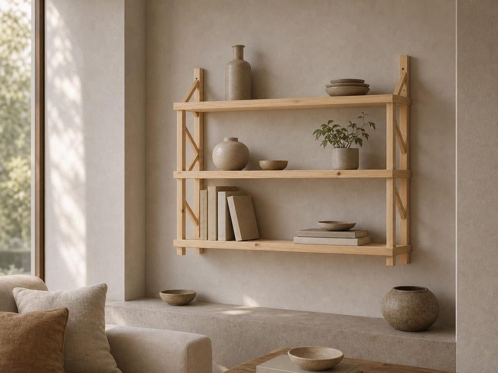 Natural Pine Wood 3-Tier Wall Shelf Unit