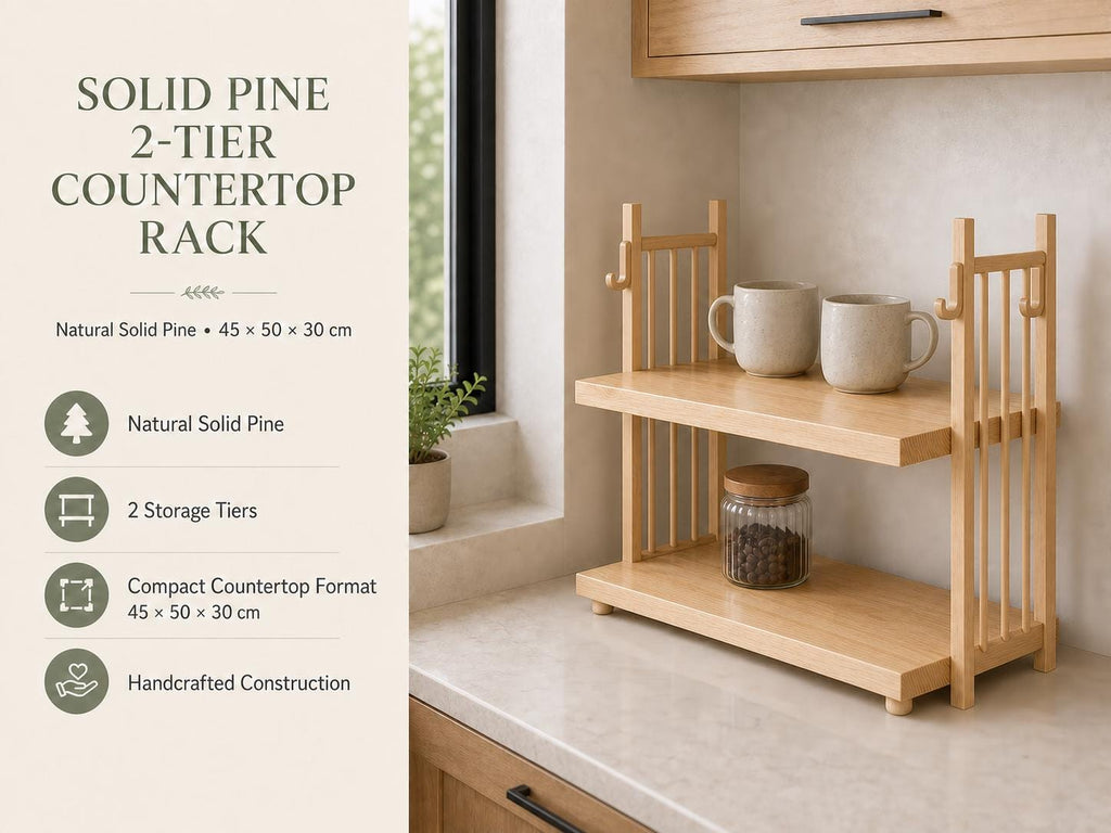 Wooden Coffee Maker Stand with Mug Hooks