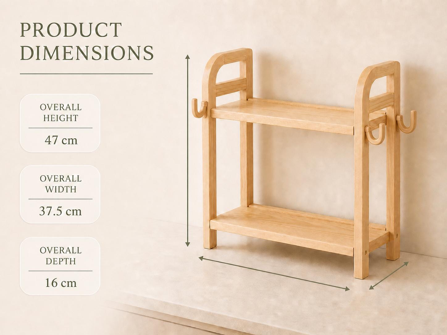 Wooden Countertop Coffee Organizer with Hooks