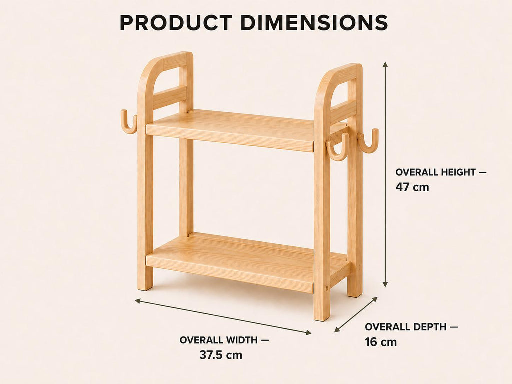 Wooden Countertop Coffee Organizer with Hooks