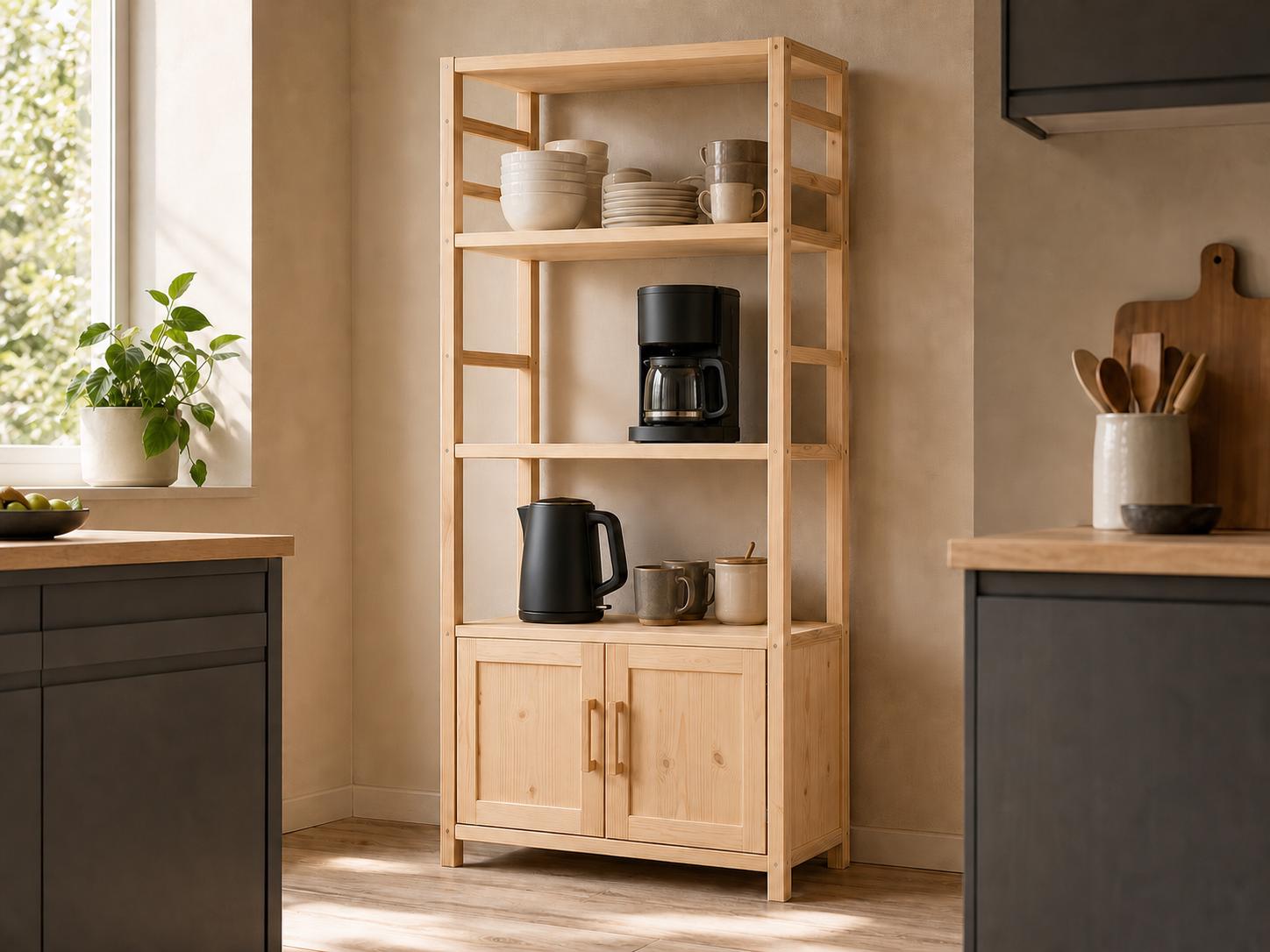 Wooden Kitchen Shelf Organizer with Natural Pine Finish