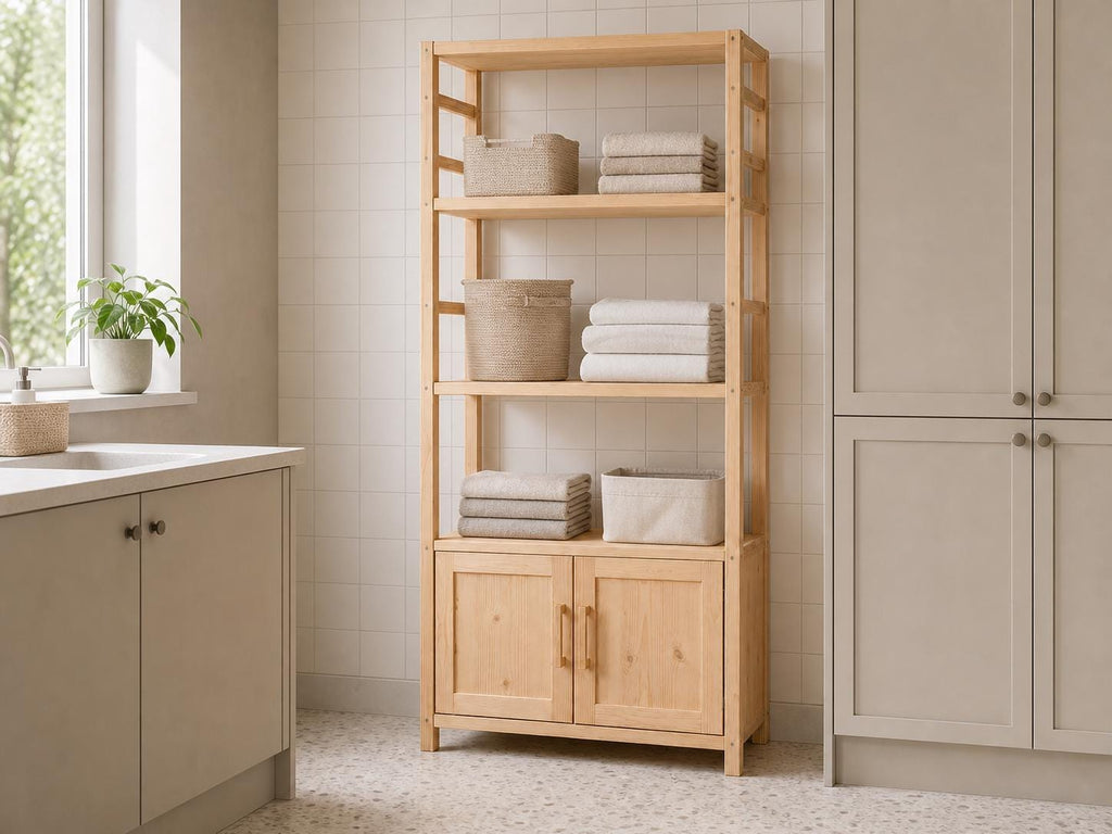 Wooden Kitchen Shelf Organizer with Natural Pine Finish