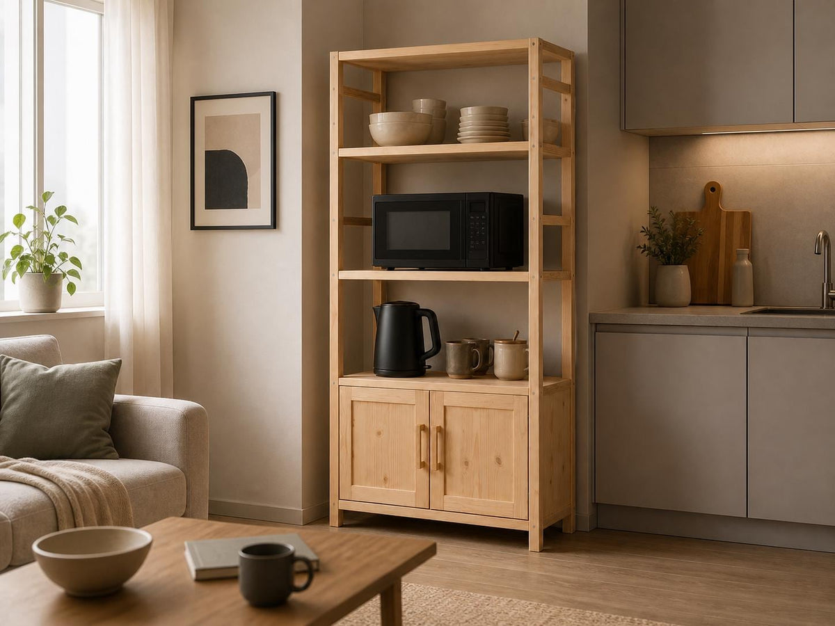 Wooden Kitchen Shelf Organizer with Natural Pine Finish
