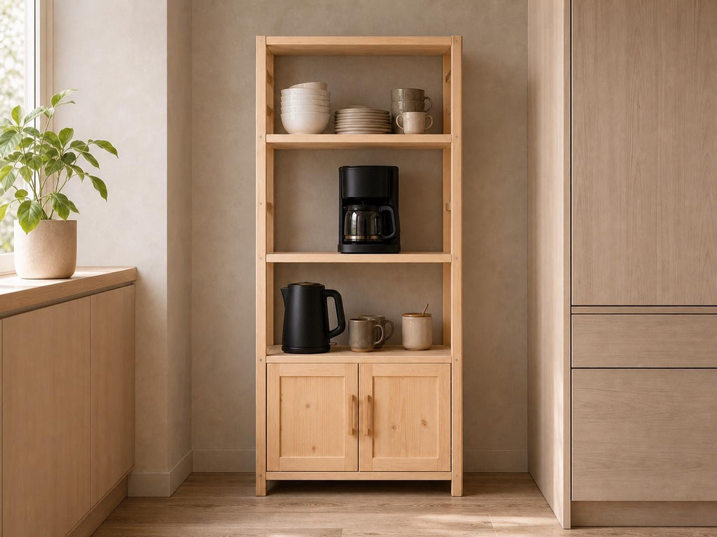 Wooden Kitchen Shelf Organizer with Natural Pine Finish