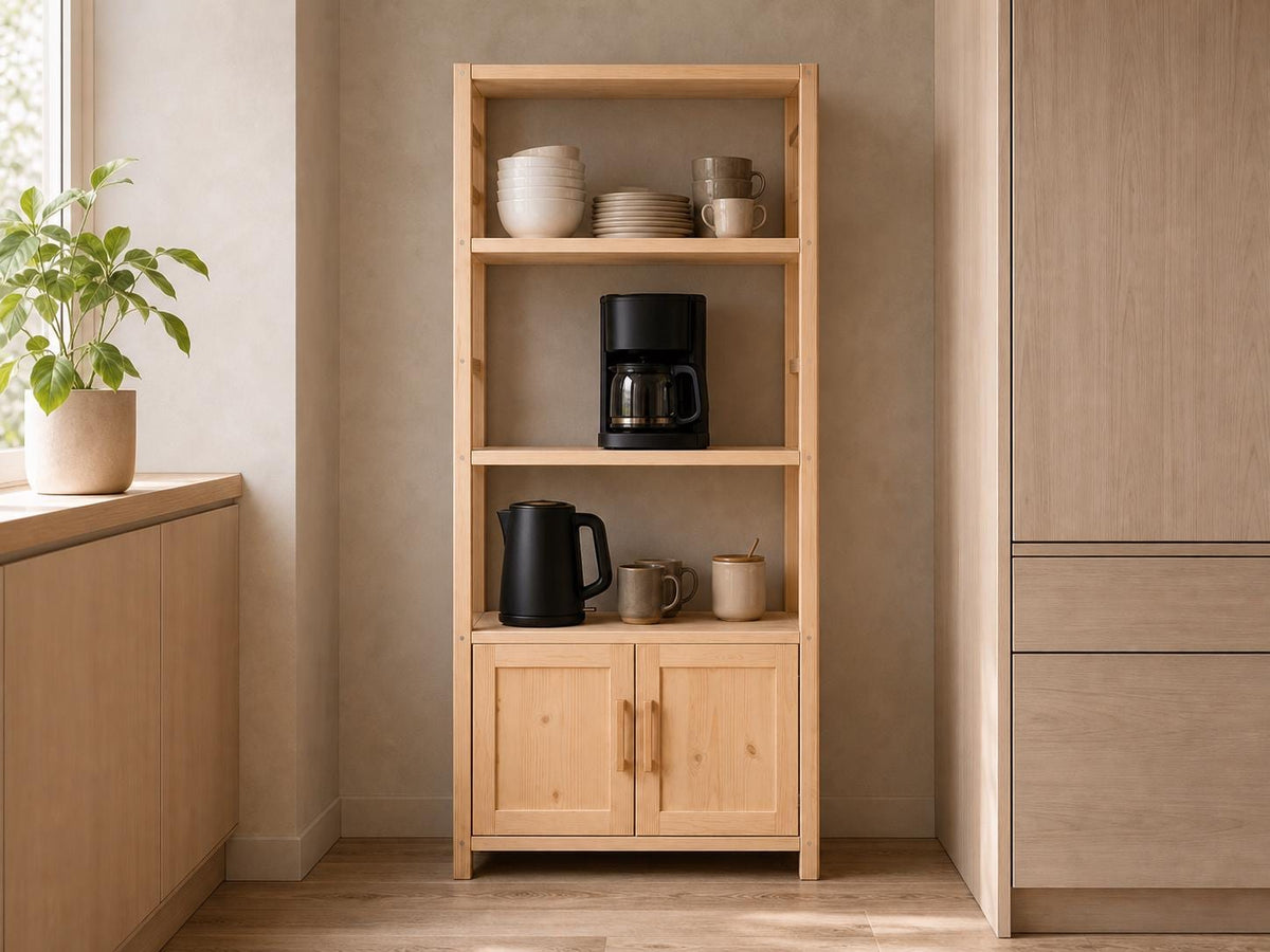 Wooden Kitchen Shelf Organizer with Natural Pine Finish