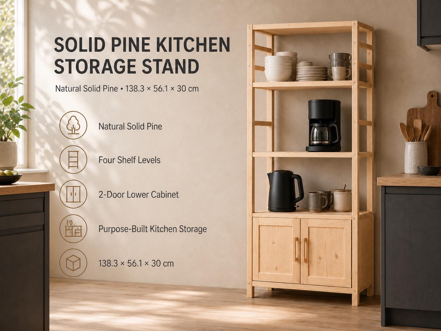 Wooden Kitchen Shelf Organizer with Natural Pine Finish