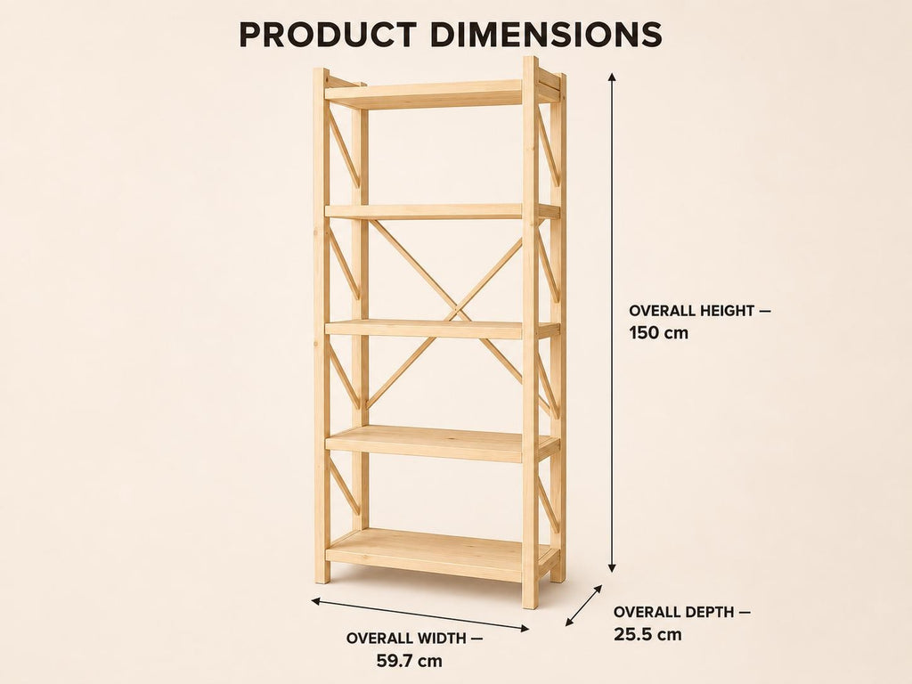 Natural Pine Wood Kitchen Shelving Unit with Open Design