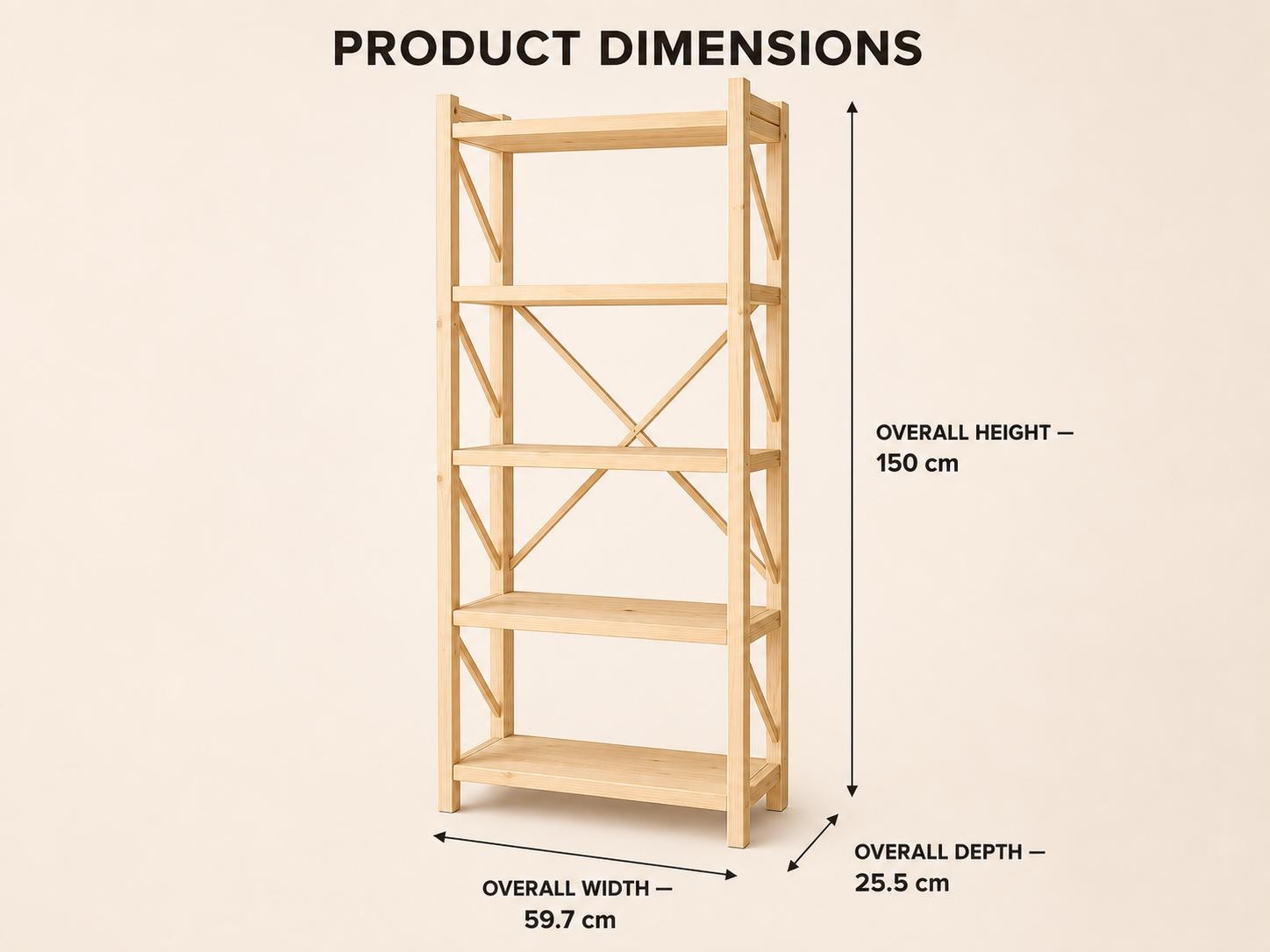 Natural Pine Wood Kitchen Shelving Unit with Open Design