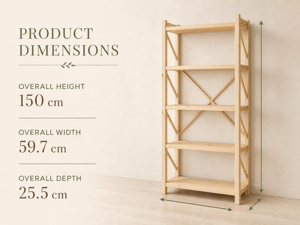 Natural Pine Wood Kitchen Shelving Unit with Open Design