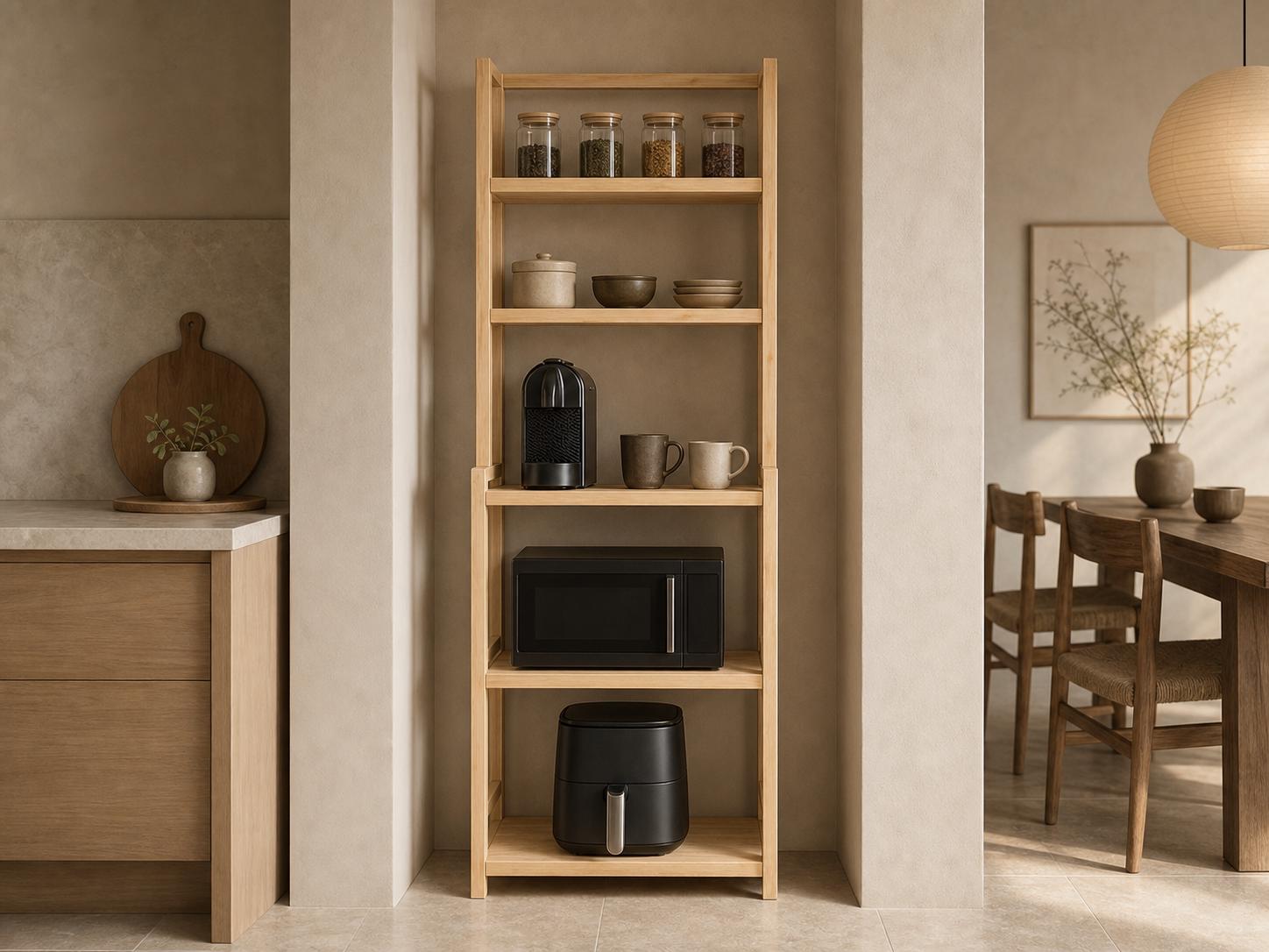 Solid Pine Kitchen Appliance Tower | 3-Tier Rustic Storage Shelf