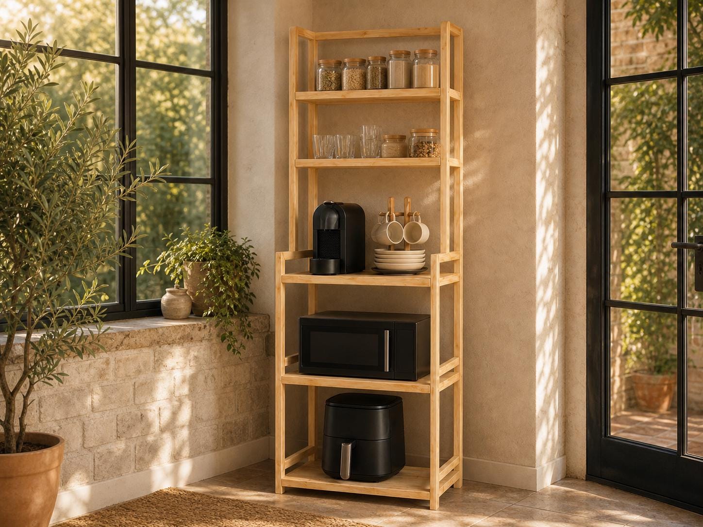 Solid Pine Kitchen Appliance Tower | 3-Tier Rustic Storage Shelf