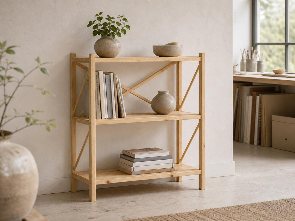 Solid Pine 3-Shelf Bookcase | Natural Wood Open Storage Furniture