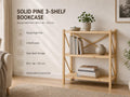 Solid Pine 3-Shelf Bookcase | Natural Wood Open Storage Furniture