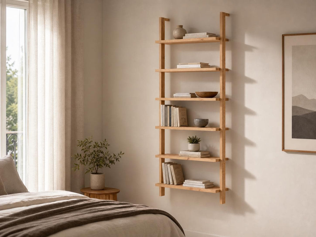 Solid Pine 6-Shelf Wall Bookcase | Natural Minimalist Open Storage
