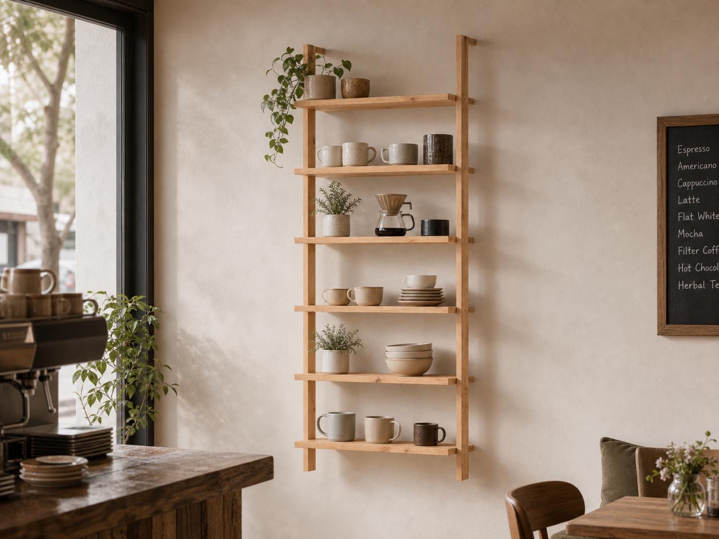 Solid Pine 6-Shelf Wall Bookcase | Natural Minimalist Open Storage