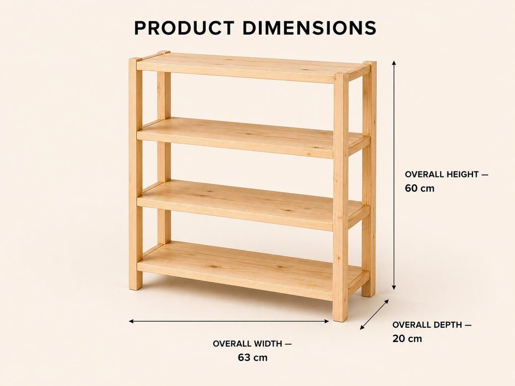 Natural Pine Wood 4-Tier Shoe Rack | Rustic Minimalist Entryway Organizer