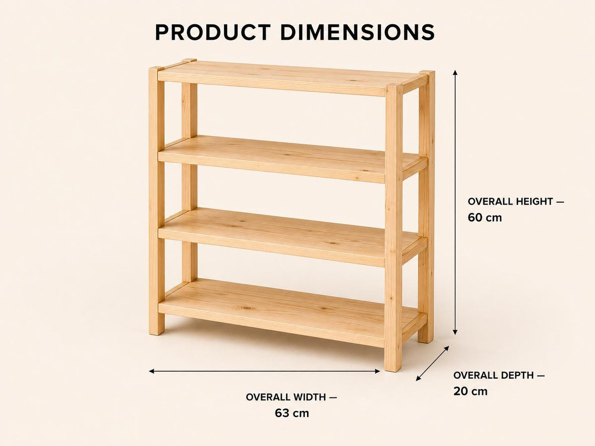Natural Pine Wood 4-Tier Shoe Rack | Rustic Minimalist Entryway Organizer