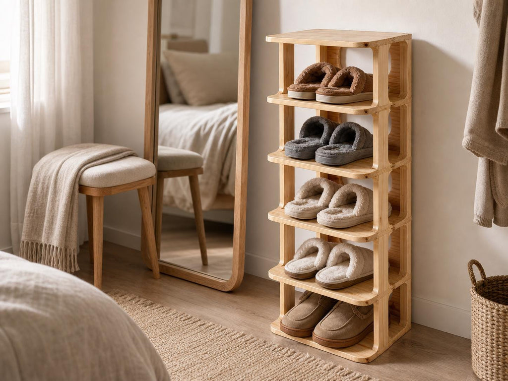 Solid Pine 5-Tier Shoe Rack | Natural Space-Saving Entryway Organizer