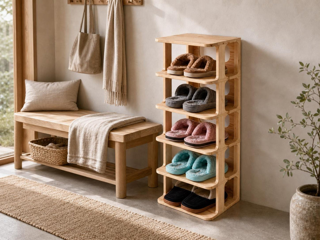 Solid Pine 5-Tier Shoe Rack | Natural Space-Saving Entryway Organizer