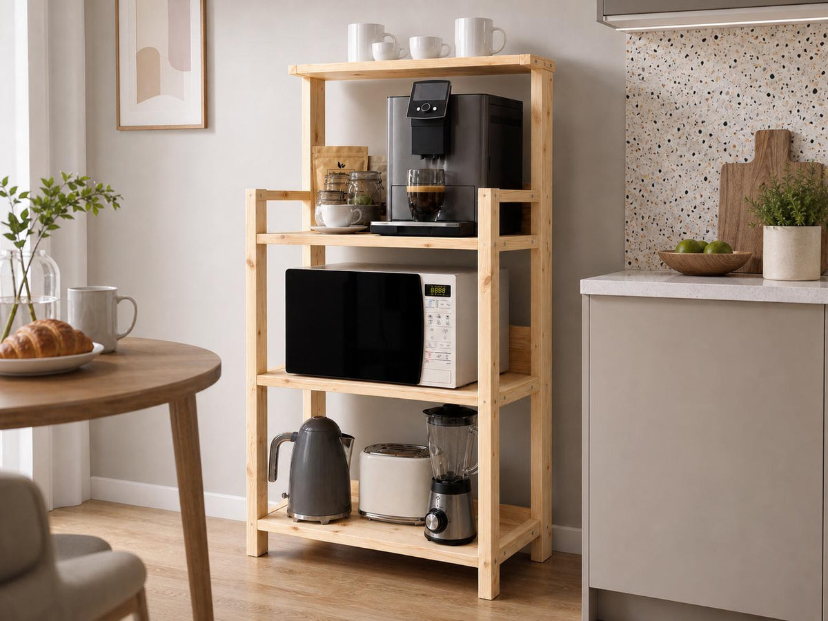 Solid Pine Coffee Station | Three-Tier Rustic Kitchen Shelf Organizer