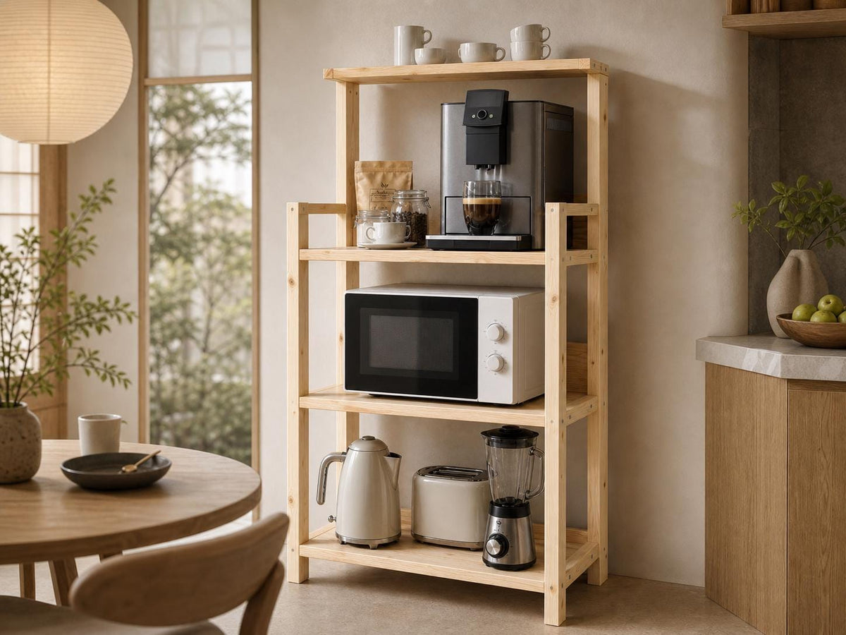Solid Pine Coffee Station | Three-Tier Rustic Kitchen Shelf Organizer