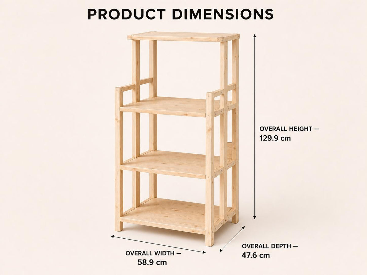 Solid Pine Coffee Station | Three-Tier Rustic Kitchen Shelf Organizer