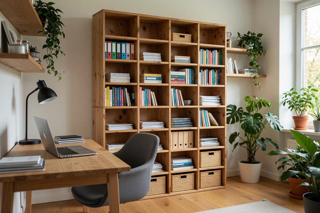 Wooden Bookshelf with Multiple Shelves — Natural pine 8x4